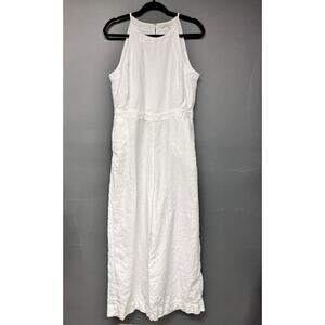 Women' s US SZ 8 Tall Boden halter neck white 100% linen wide leg jumpsuit